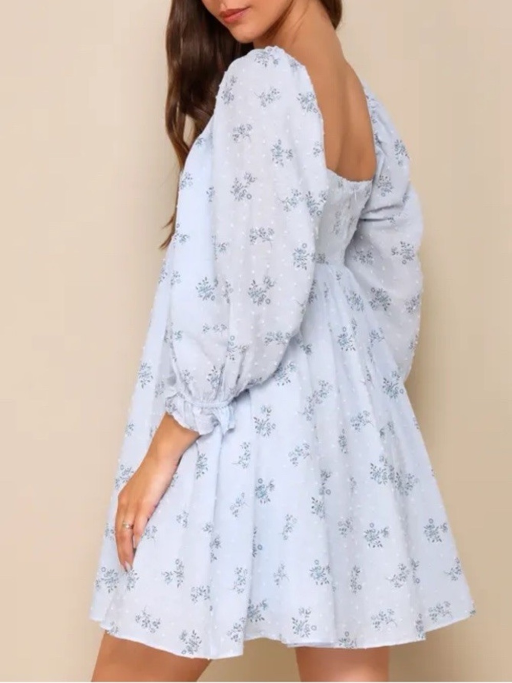 Lulus Always Charming Light Blue Floral Swiss Dot Babydoll Mini Dress Size M - Picture 2 of 11